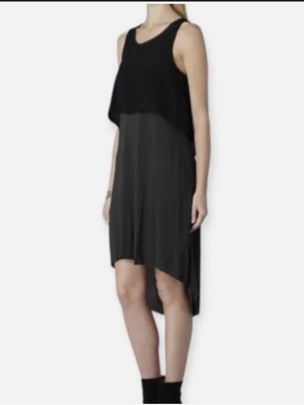 AllSaints Black Sleeveless High-Low Layered Dress